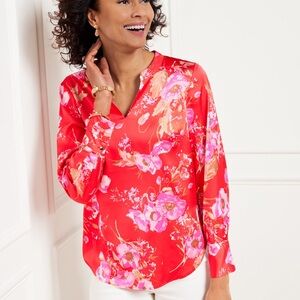 Talbots Soft Satin Charmeuse Floral Blouse